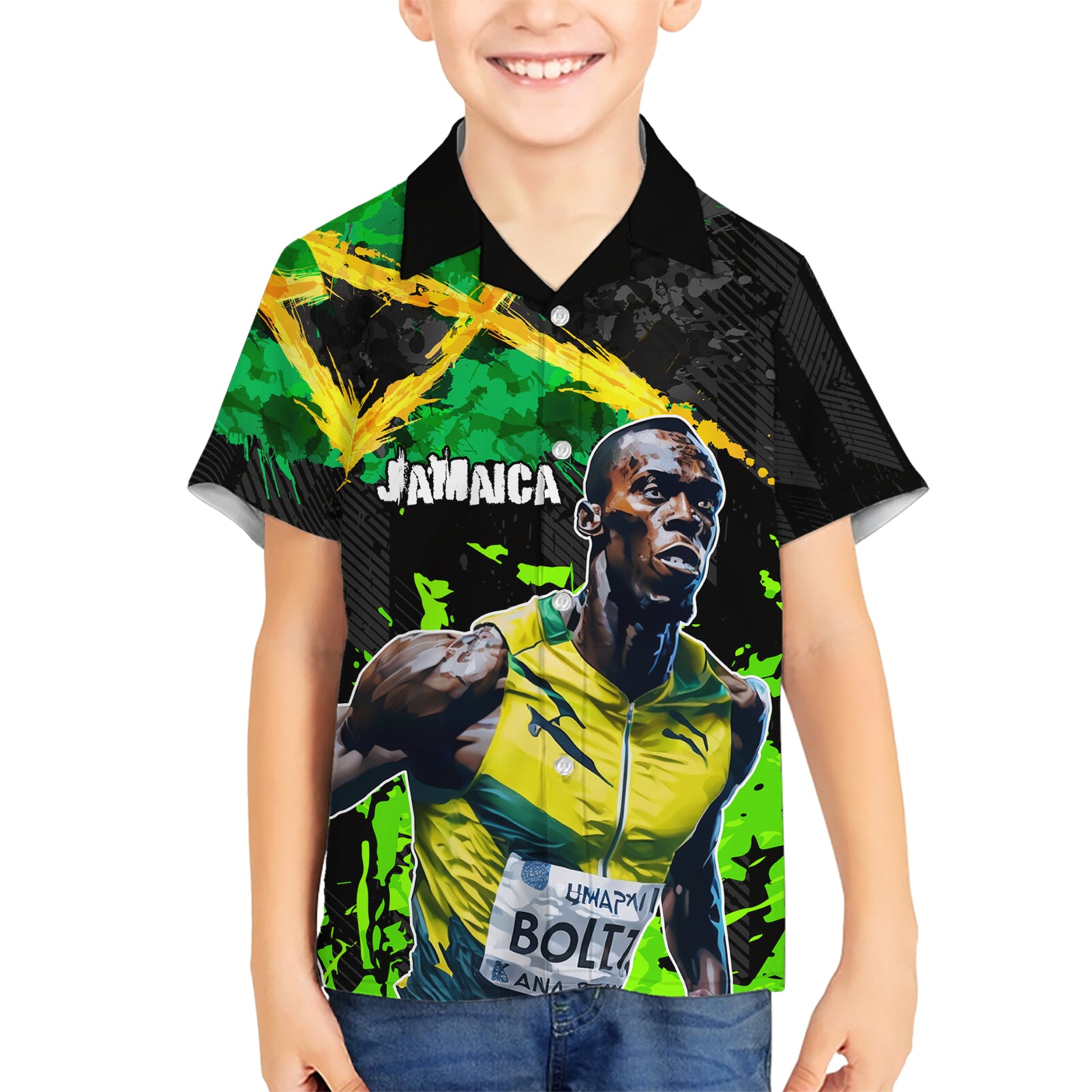 Jamaica Lightning Bolt Kid Hawaiian Shirt Proud of Jumieka Splash Style Black Color - Wonder Print Shop