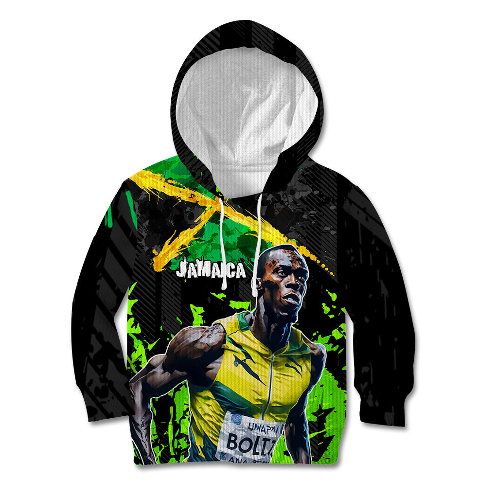 Jamaica Lightning Bolt Kid Hoodie Proud of Jumieka Splash Style Black Color