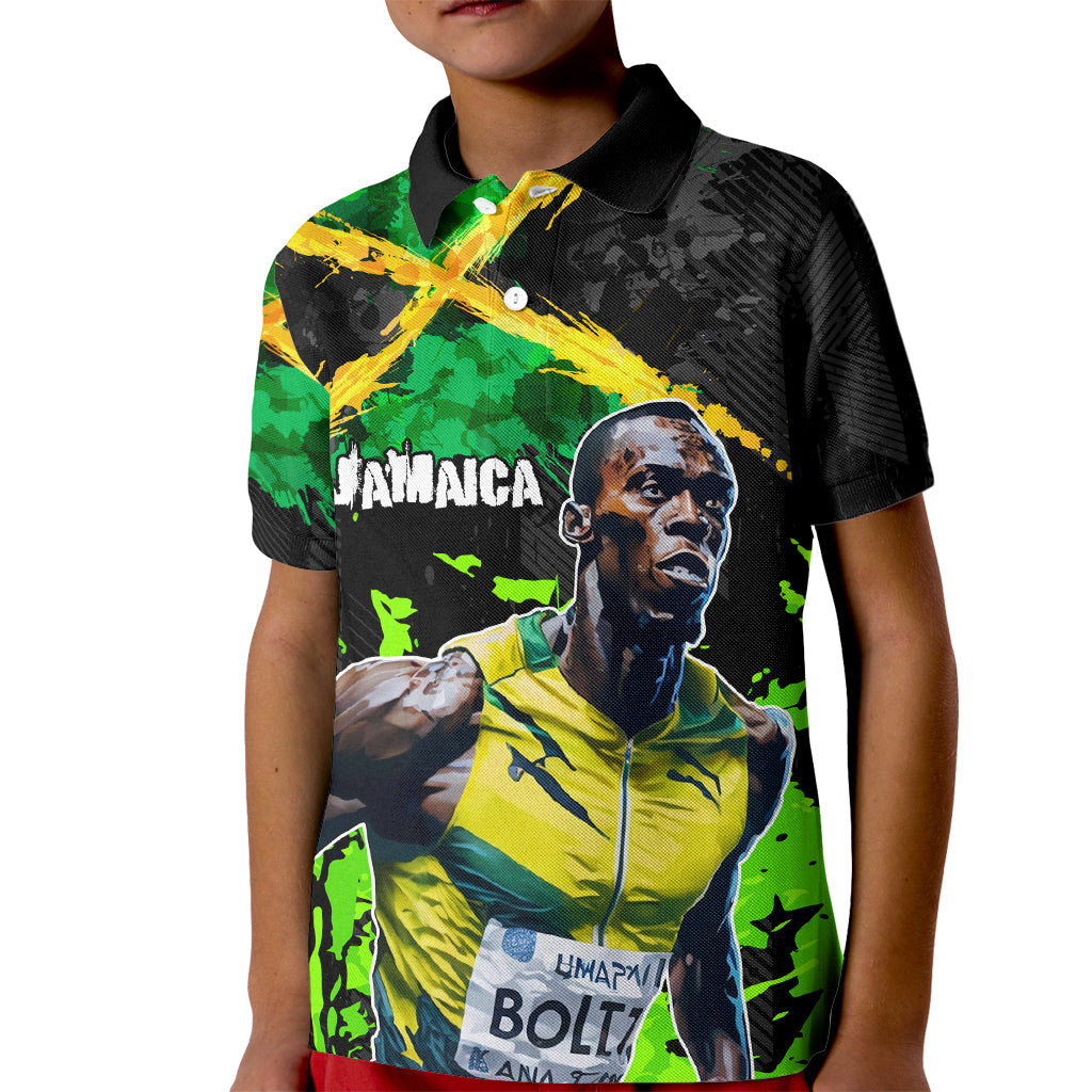 Jamaica Lightning Bolt Kid Polo Shirt Proud of Jumieka Splash Style Black Color