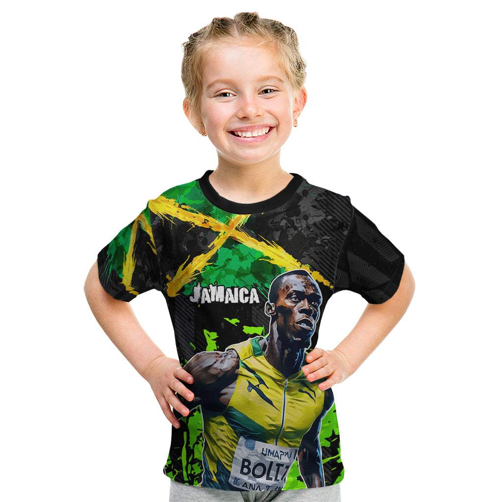 Jamaica Lightning Bolt Kid T Shirt Proud of Jumieka Splash Style Black Color