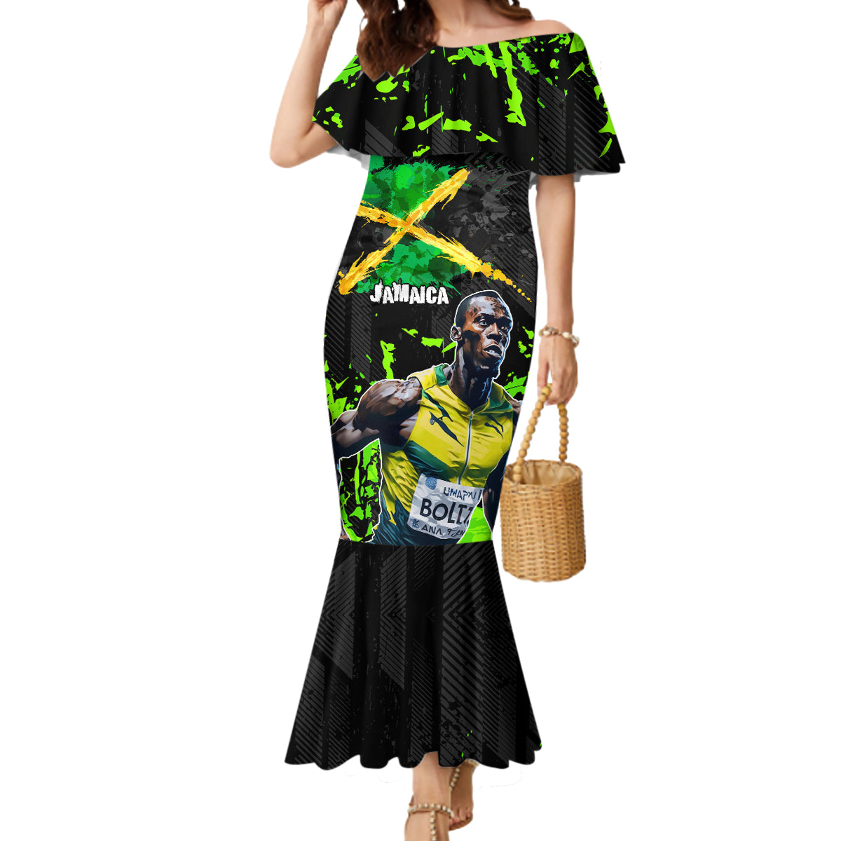 Jamaica Lightning Bolt Mermaid Dress Proud of Jumieka Splash Style Black Color