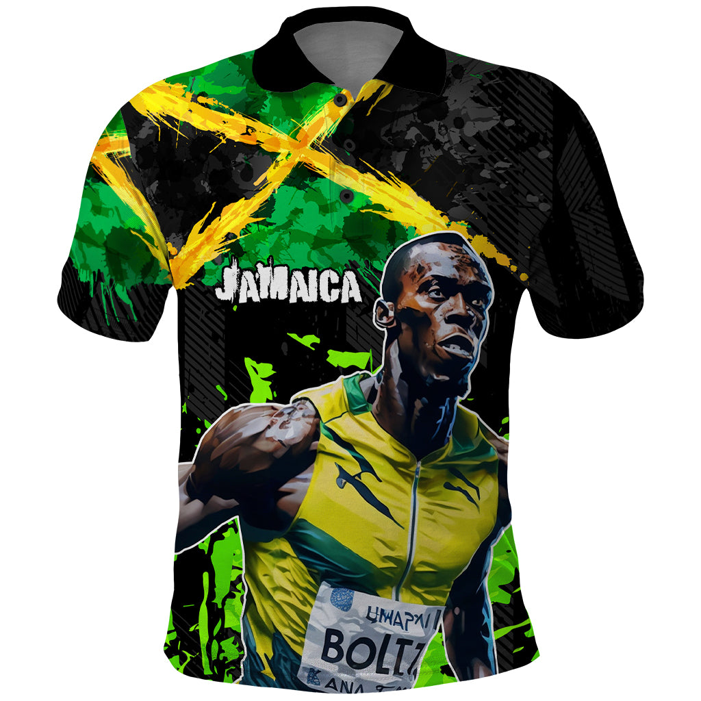 Jamaica Lightning Bolt Polo Shirt Proud of Jumieka Splash Style Black Color