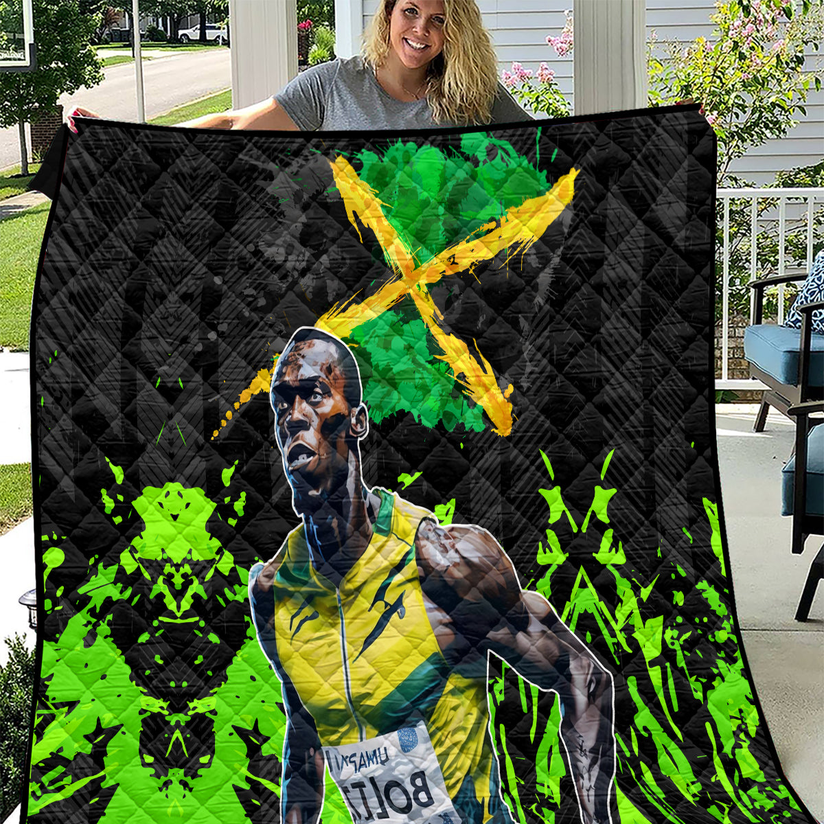 Jamaica Lightning Bolt Quilt Proud of Jumieka Splash Style Black Color