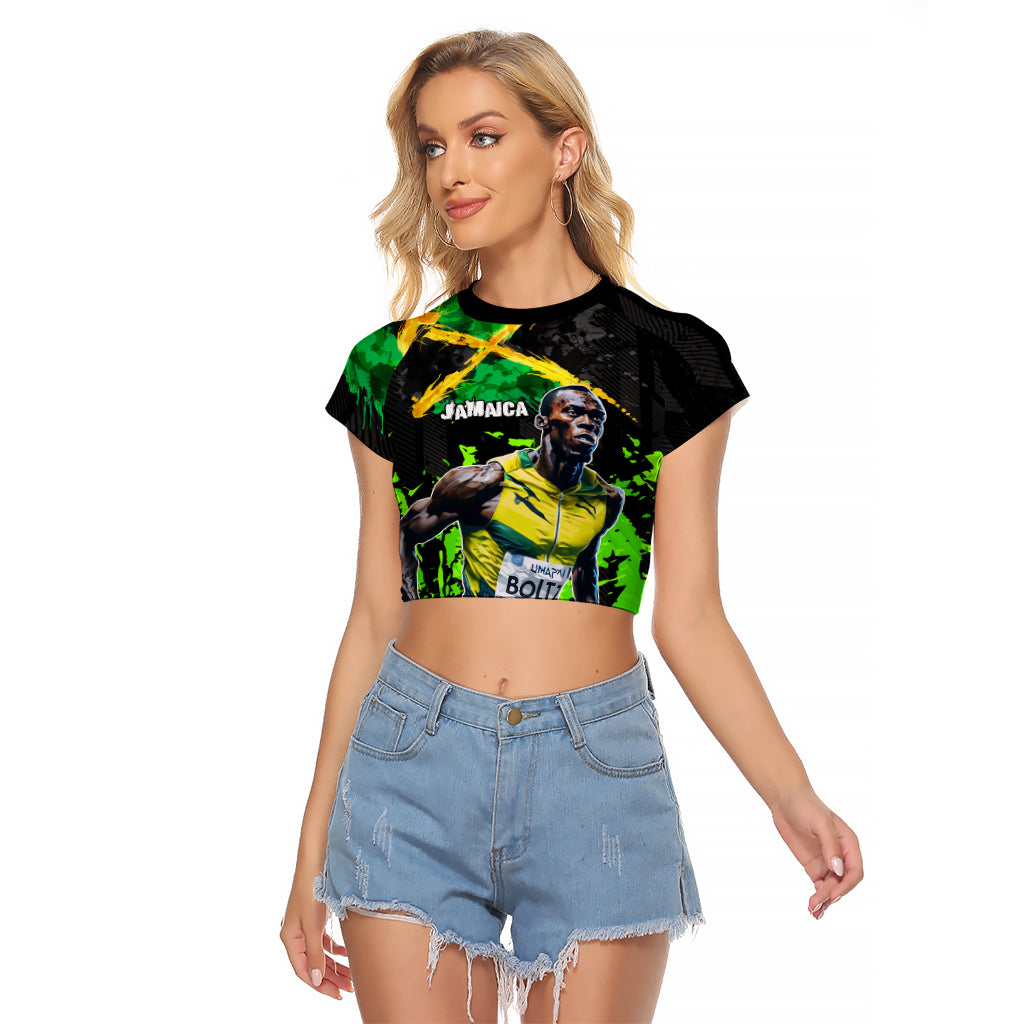 Jamaica Lightning Bolt Raglan Cropped T Shirt Proud of Jumieka Splash Style Black Color