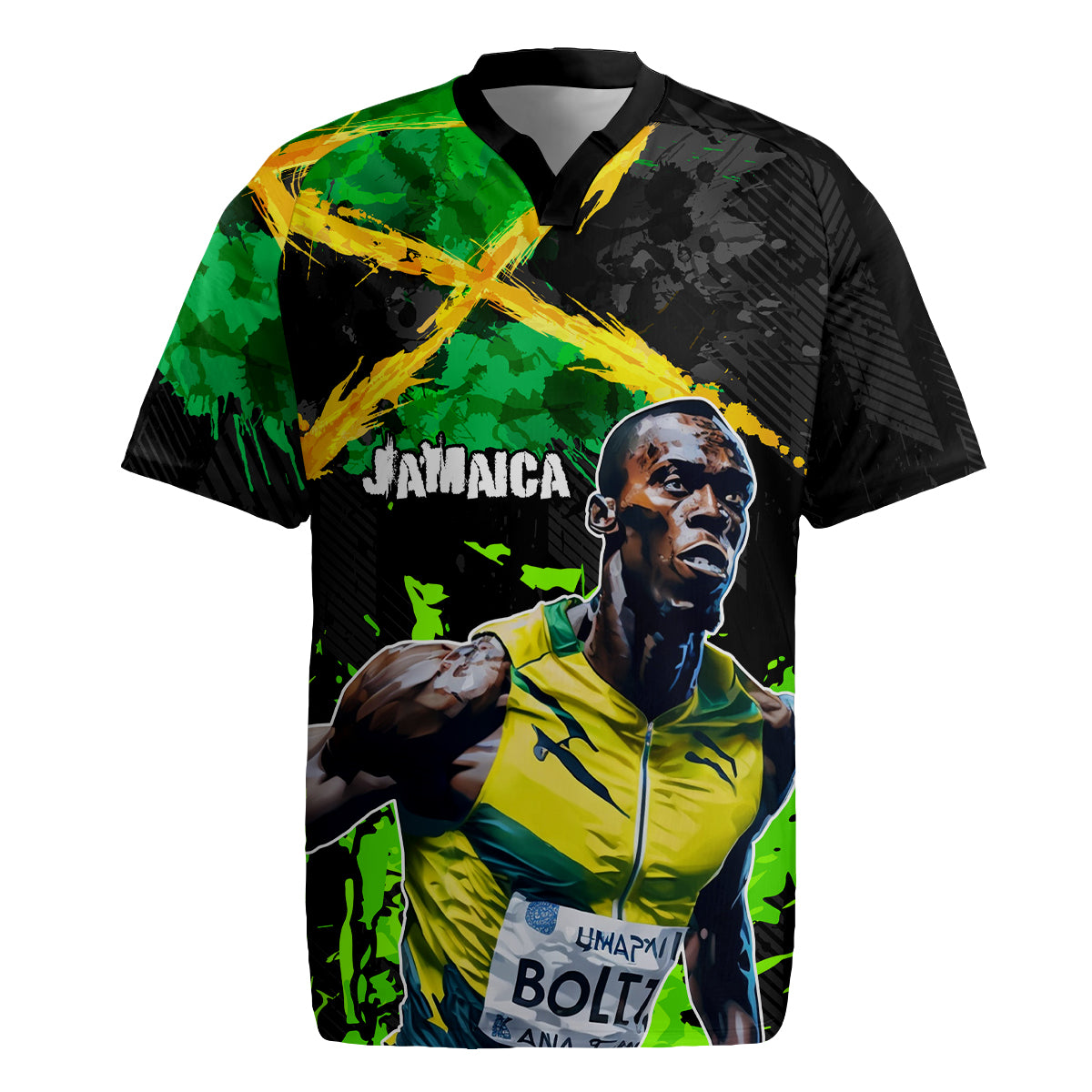 Jamaica Lightning Bolt Rugby Jersey Proud of Jumieka Splash Style Black Color