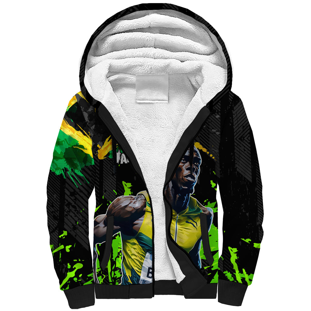 Jamaica Lightning Bolt Sherpa Hoodie Proud of Jumieka Splash Style Black Color