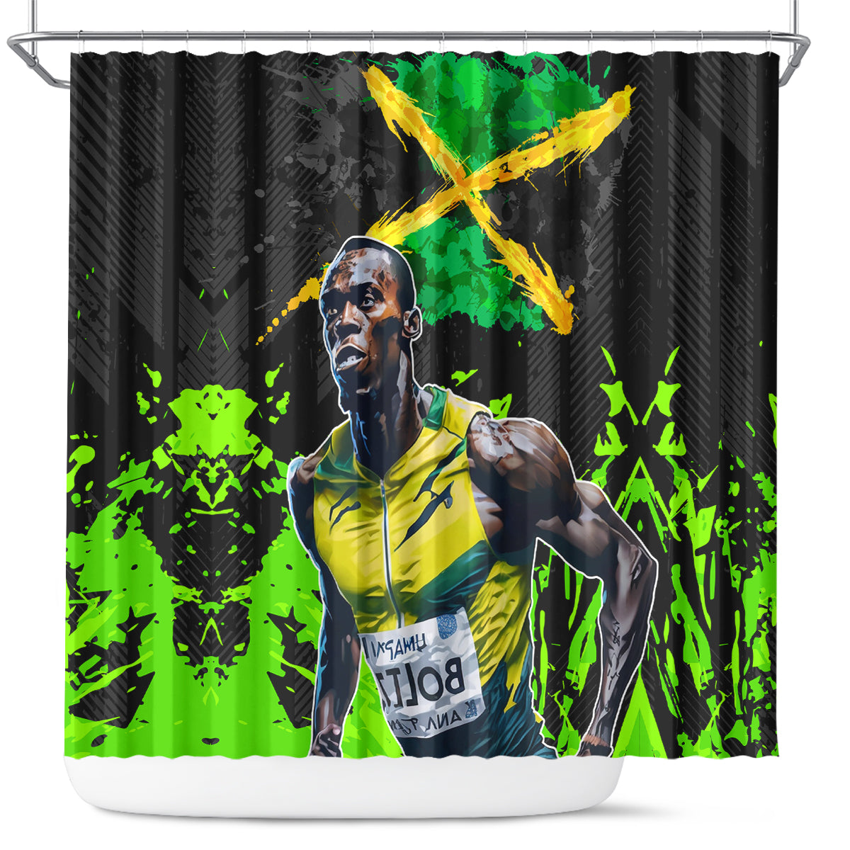 Jamaica Lightning Bolt Shower Curtain Proud of Jumieka Splash Style Black Color