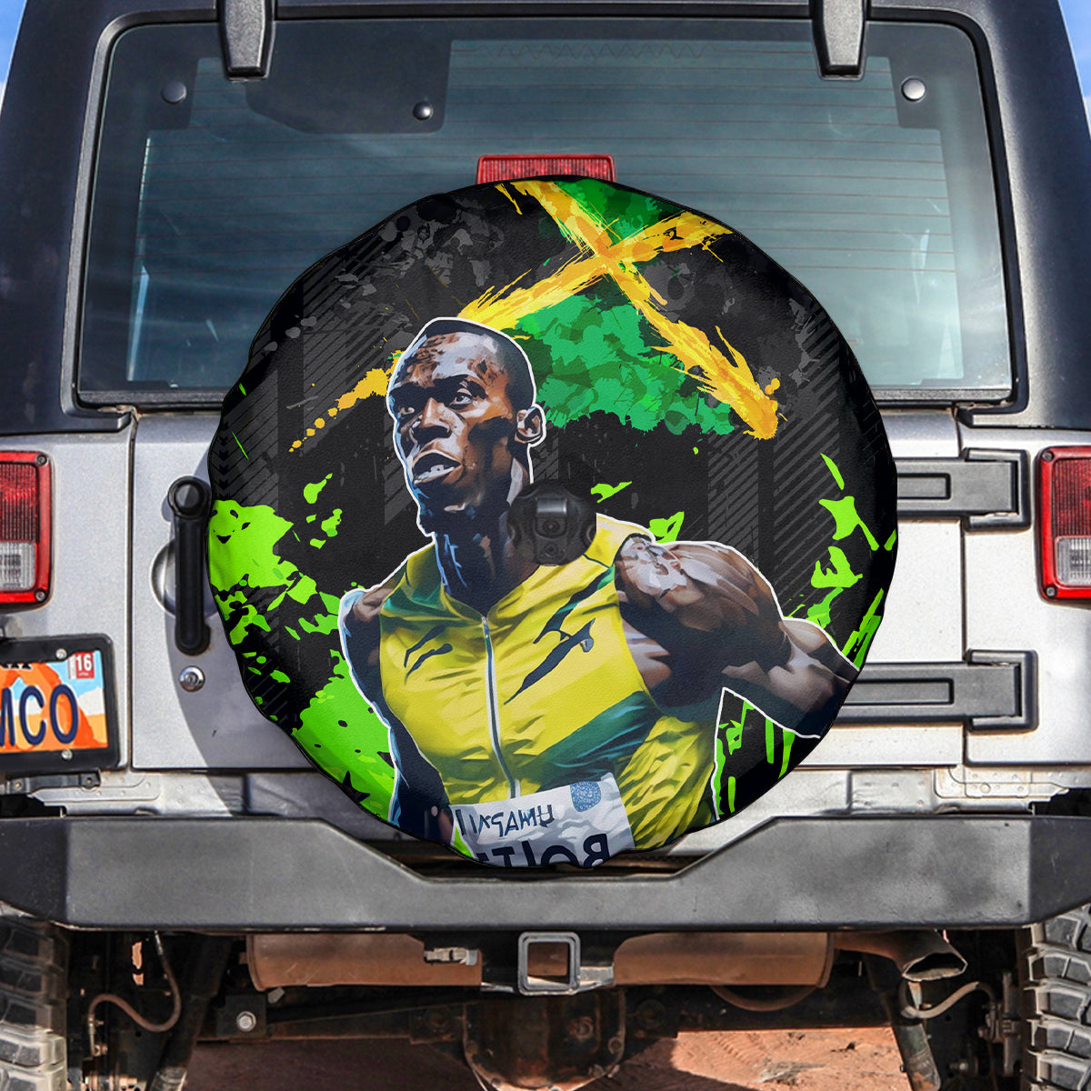 Jamaica Lightning Bolt Spare Tire Cover Proud of Jumieka Splash Style Black Color