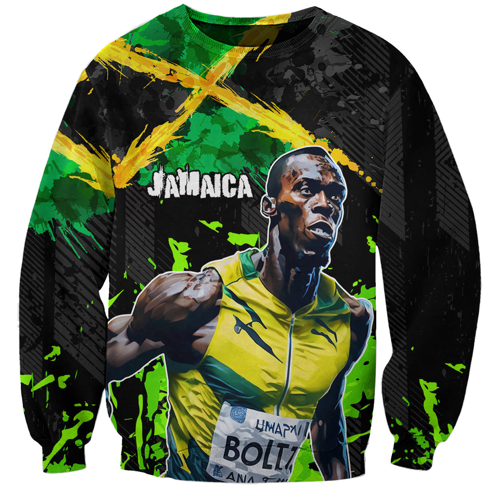 Jamaica Lightning Bolt Sweatshirt Proud of Jumieka Splash Style Black Color