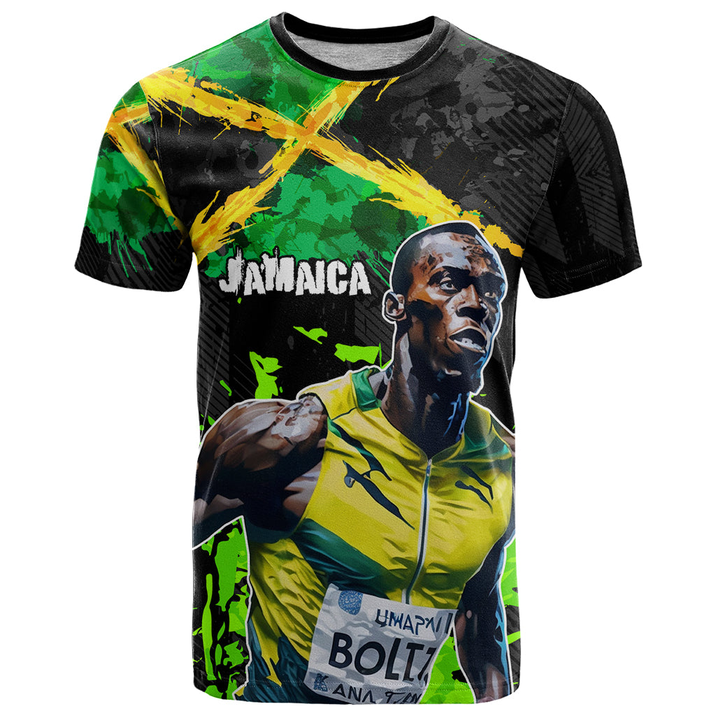 Jamaica Lightning Bolt T Shirt Proud of Jumieka Splash Style Black Color