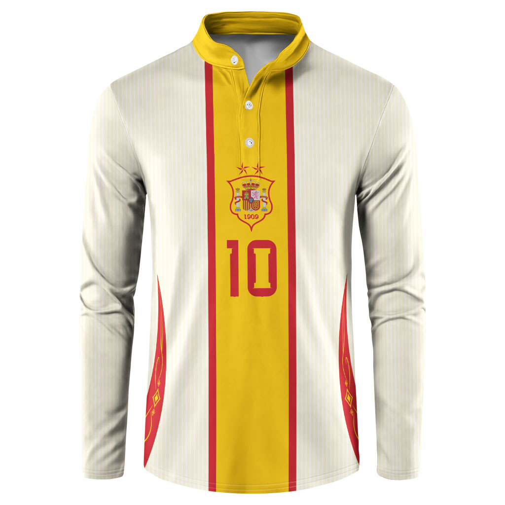 Custom Spain National Football Button Sweatshirt Pinstripe Flag with Royal Crest