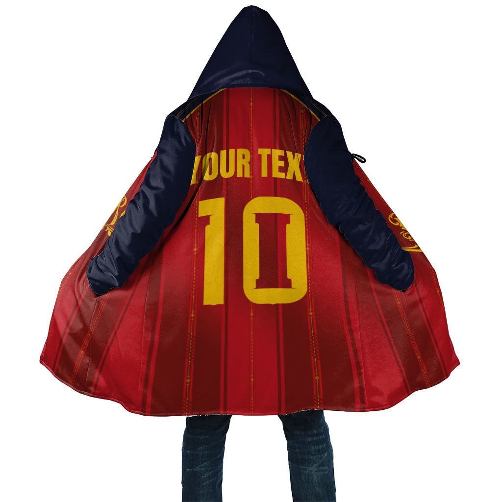 Custom Spain La Roja Football Cloak Gothic Typography Royal Crest Pinstripe