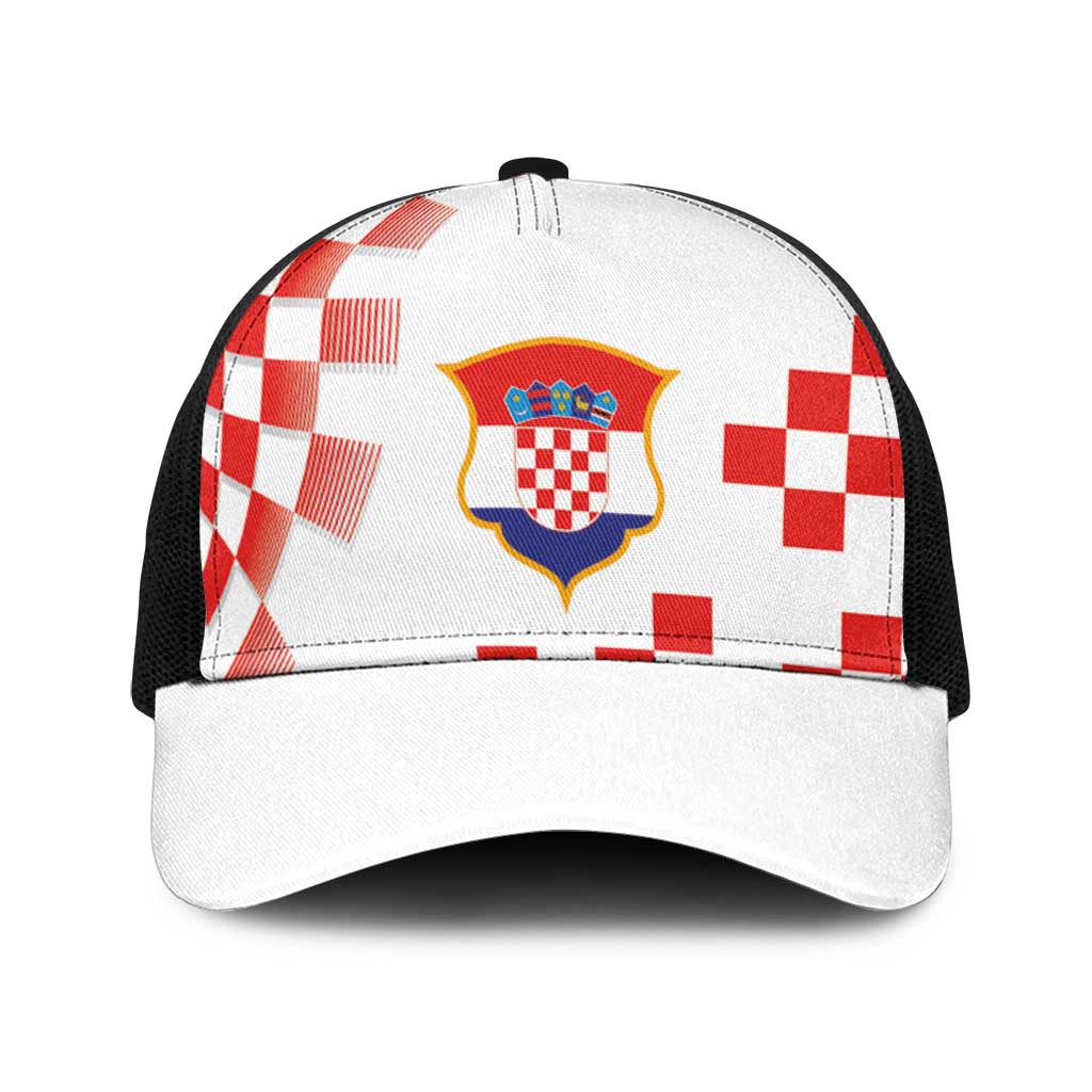 Croatia National Football Baseball Net Cap Dynamic Red Checkerboard Pattern With Heritage National Crest