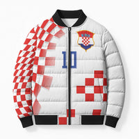 Custom Croatia National Football Bomber Puffer Jacket Dynamic Red Heritage Checkerboard Pattern