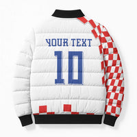 Custom Croatia National Football Bomber Puffer Jacket Dynamic Red Heritage Checkerboard Pattern
