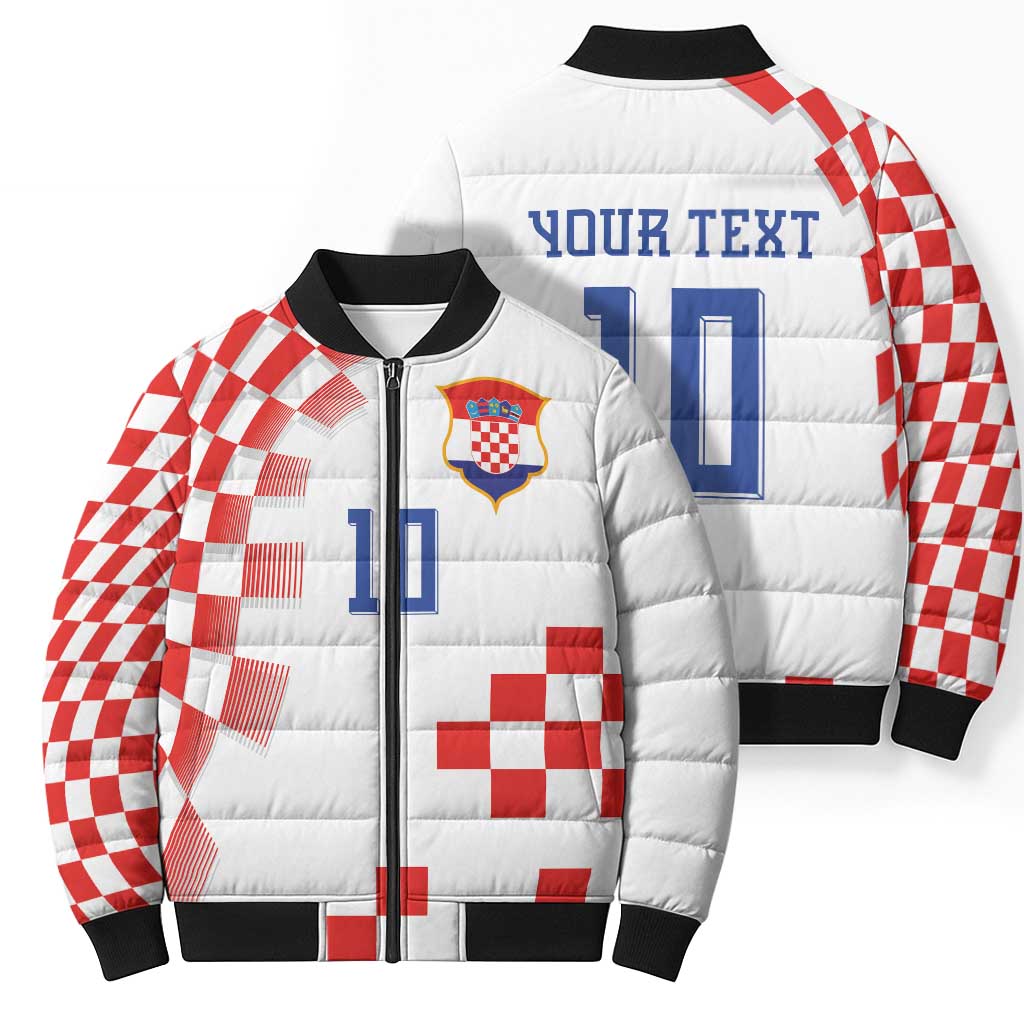 Custom Croatia National Football Bomber Puffer Jacket Dynamic Red Heritage Checkerboard Pattern