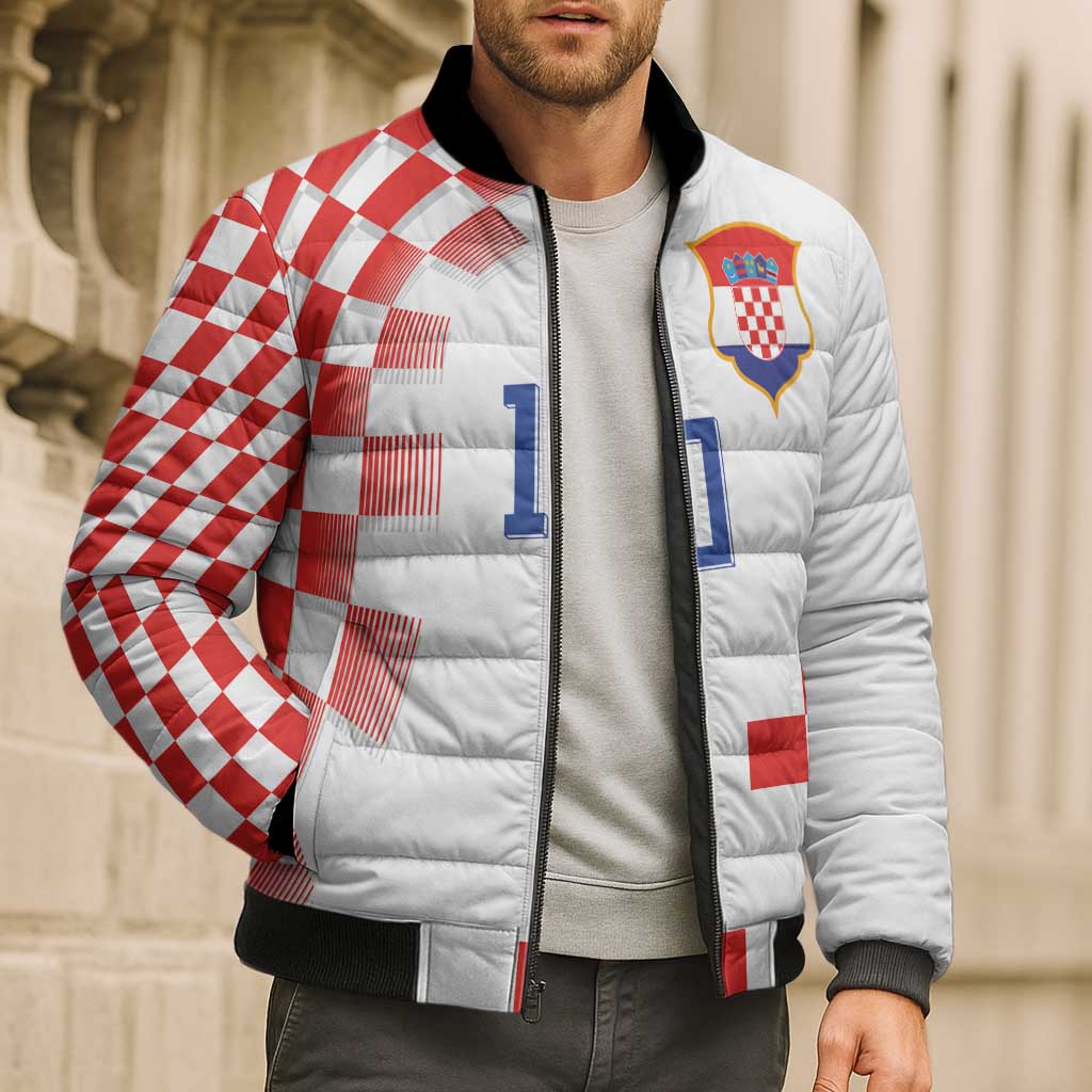 Custom Croatia National Football Bomber Puffer Jacket Dynamic Red Heritage Checkerboard Pattern