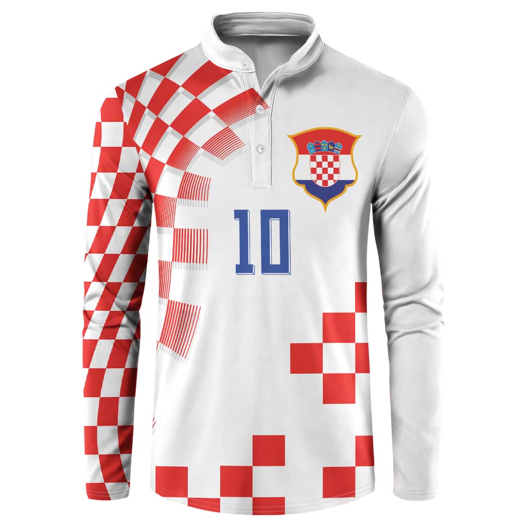 Custom Croatia National Football Button Sweatshirt Dynamic Red Heritage Checkerboard Pattern