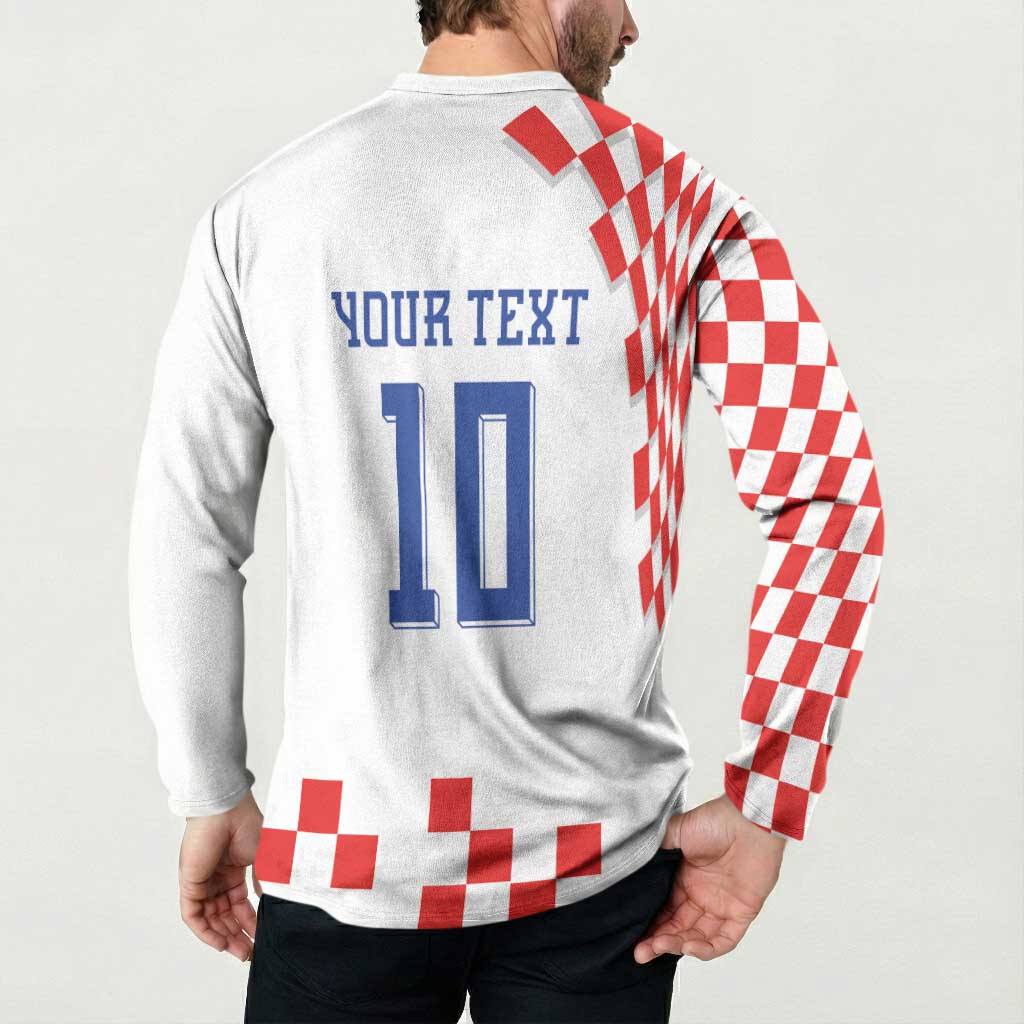 Custom Croatia National Football Button Sweatshirt Dynamic Red Heritage Checkerboard Pattern