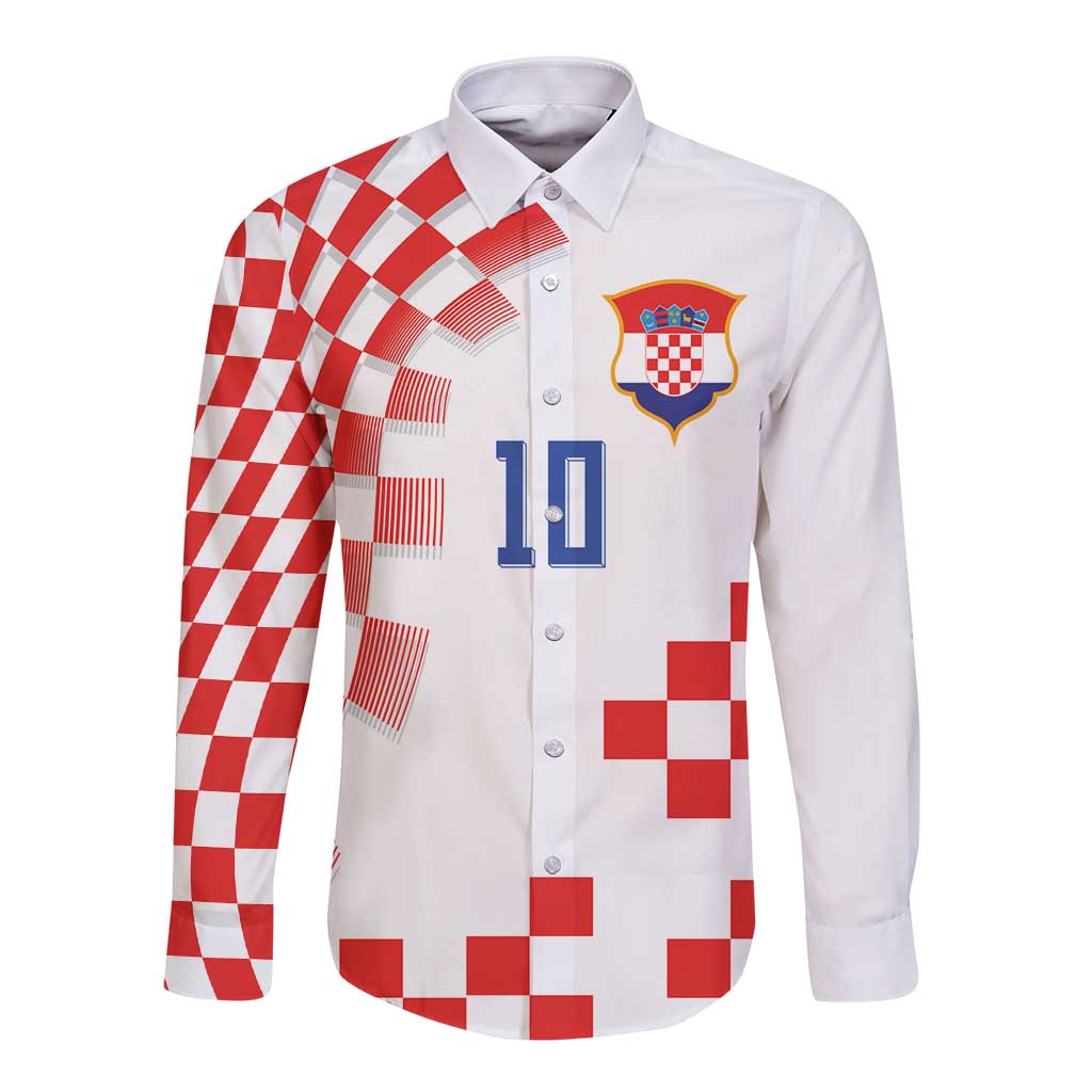 Custom Croatia National Football Long Sleeve Button Shirt Dynamic Red Heritage Checkerboard Pattern