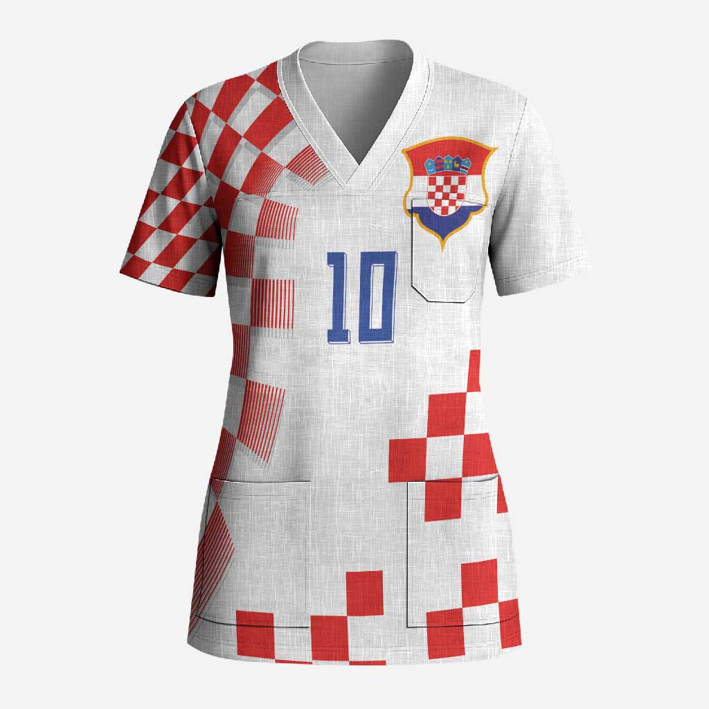 Custom Croatia National Football Scrub Top Dynamic Red Heritage Checkerboard Pattern