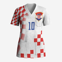 Custom Croatia National Football Scrub Top Dynamic Red Heritage Checkerboard Pattern