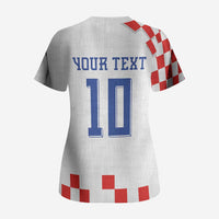 Custom Croatia National Football Scrub Top Dynamic Red Heritage Checkerboard Pattern