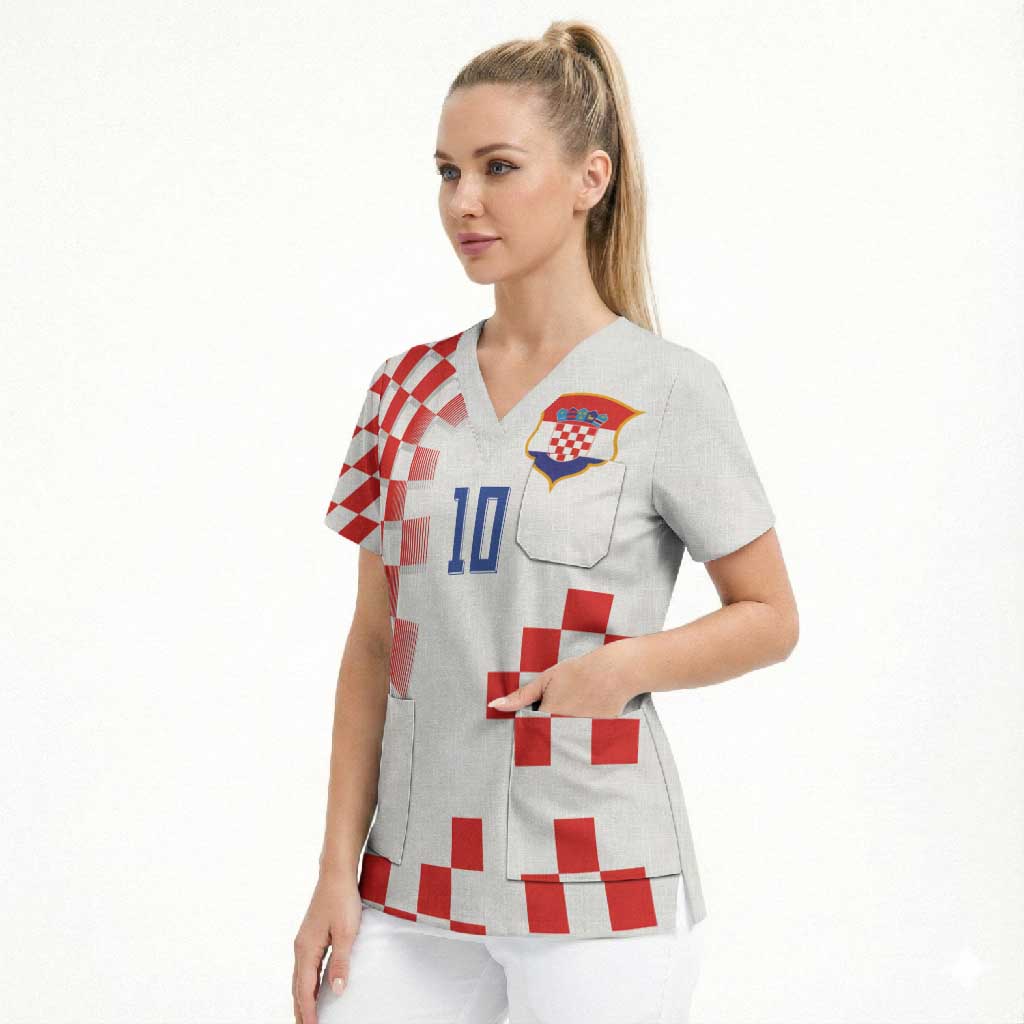 Custom Croatia National Football Scrub Top Dynamic Red Heritage Checkerboard Pattern