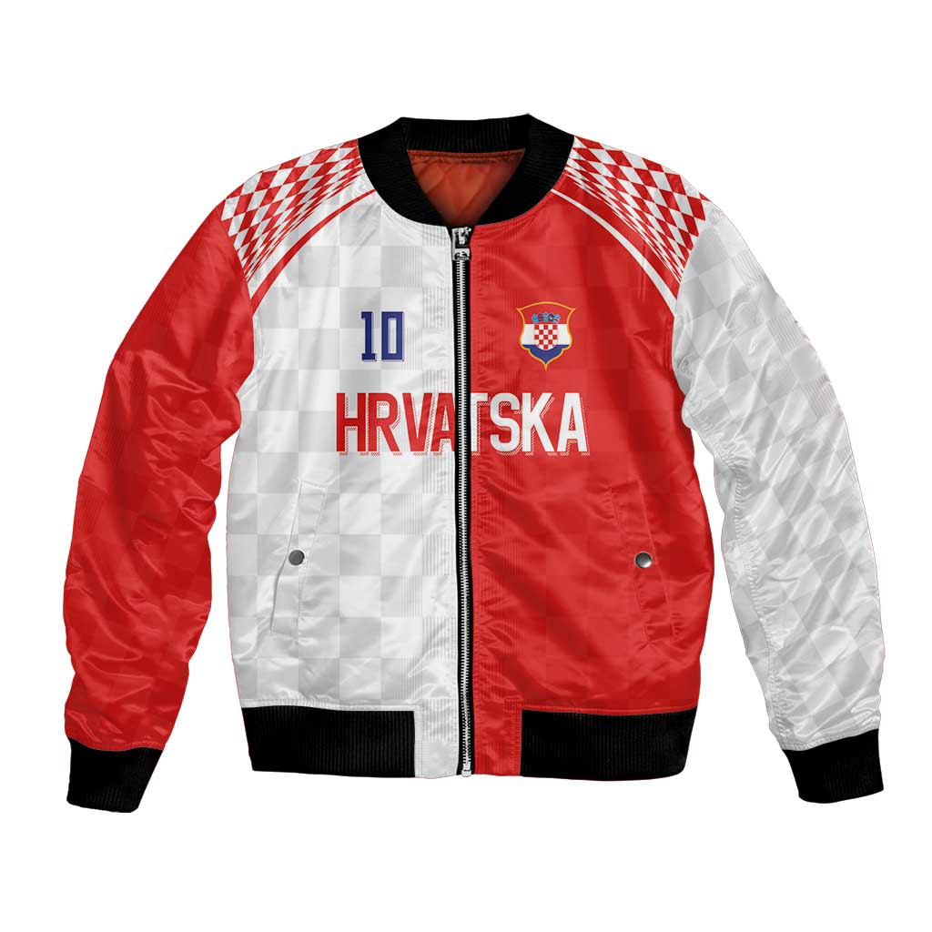 Custom Croatia Hrvatska Football Bomber Jacket Halftone Checkerboard National Crest