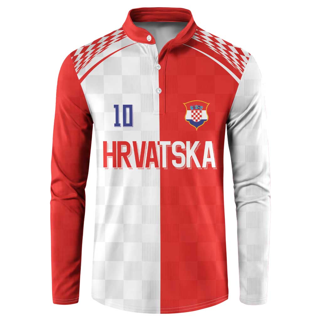 Custom Croatia Hrvatska Football Button Sweatshirt Halftone Checkerboard National Crest