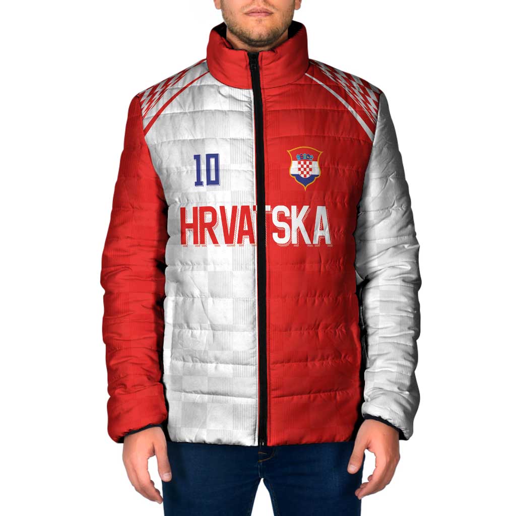 Custom Croatia Hrvatska Football Padded Jacket Halftone Checkerboard National Crest