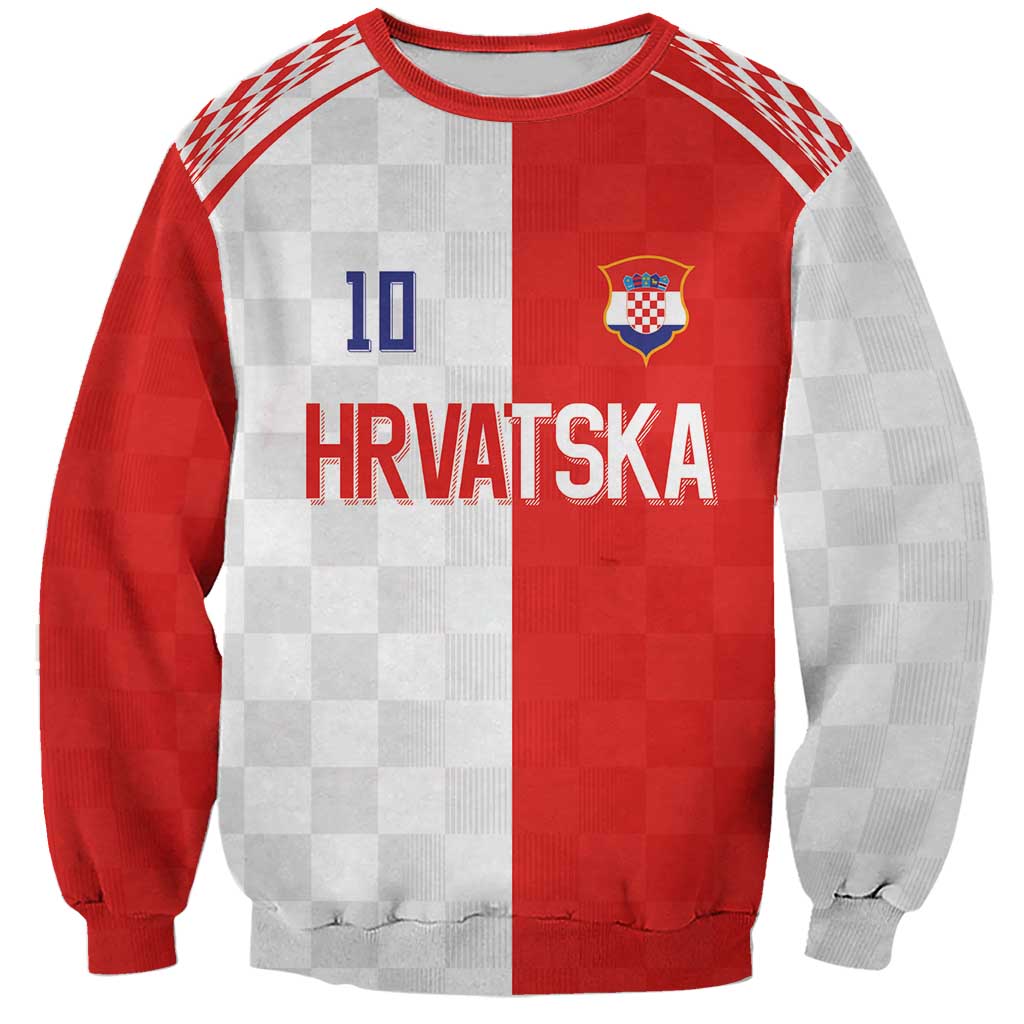 Custom Croatia Hrvatska Football Sweatshirt Halftone Checkerboard National Crest