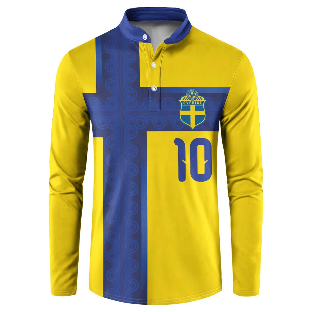 Custom Sweden Sverige Football Button Sweatshirt Nordic Cross Pattern With Traditional Sverige Heritage Crest