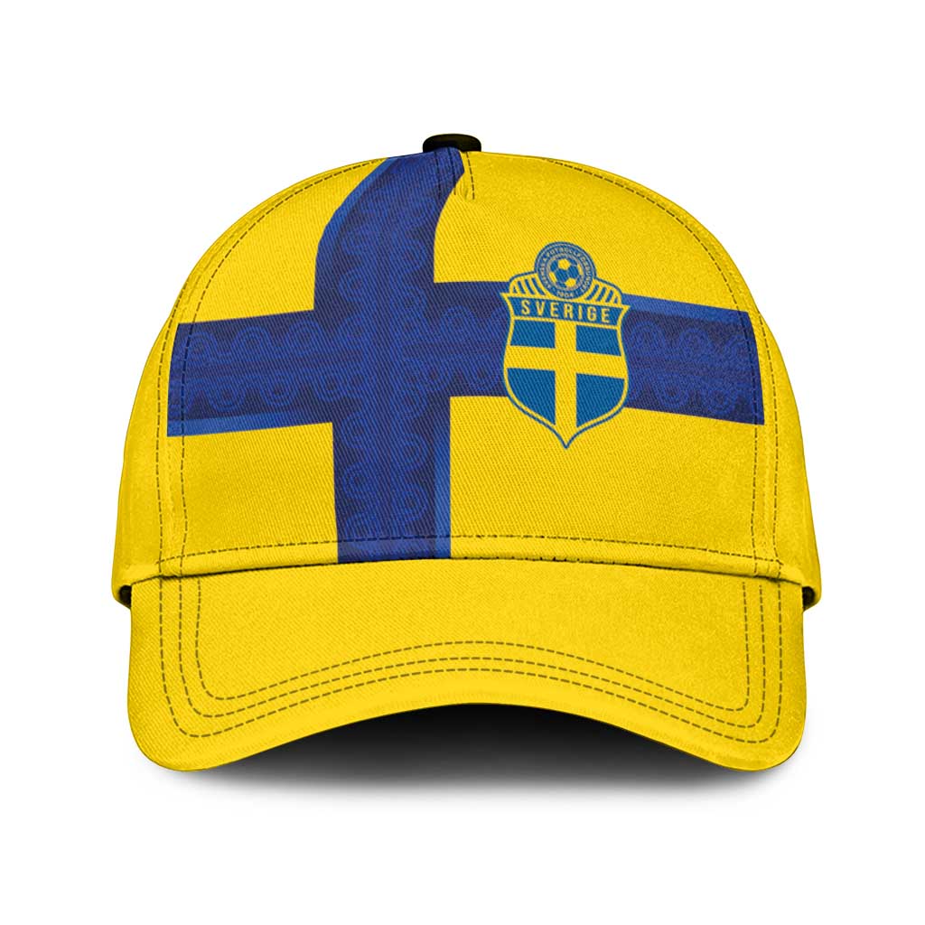 Sweden Sverige Football Classic Cap Nordic Cross Pattern With Traditional Sverige Heritage Crest