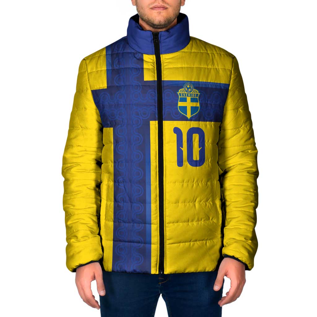 Custom Sweden Sverige Football Padded Jacket Nordic Cross Pattern With Traditional Sverige Heritage Crest