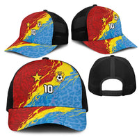 Custom DR Congo Leopards Football Baseball Net Cap Abstract Leopard Pattern With National Colors And Crest