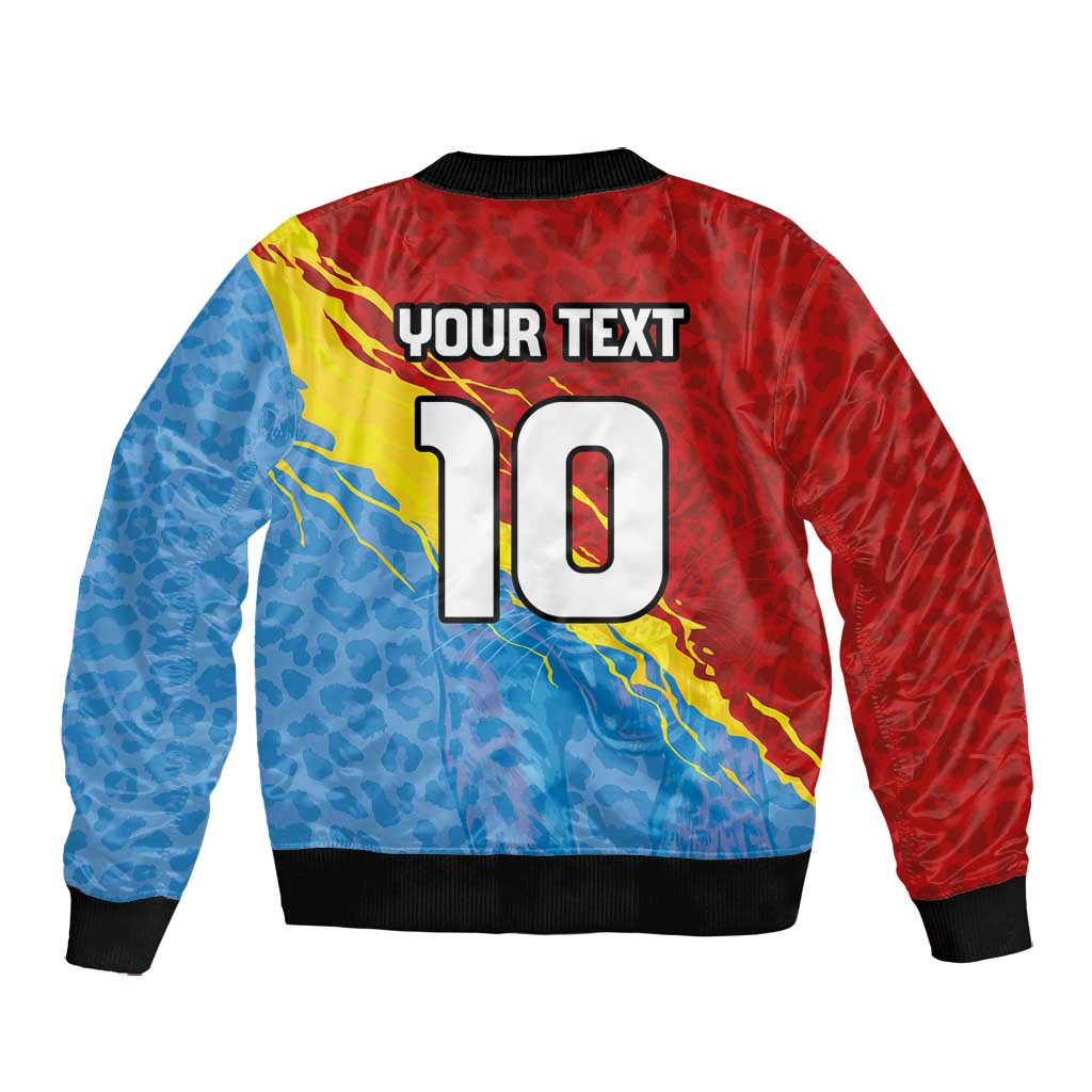 Custom DR Congo Leopards Football Bomber Jacket Abstract Leopard Pattern With National Colors And Crest