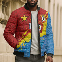 Custom DR Congo Leopards Football Bomber Puffer Jacket Abstract Leopard Pattern With National Colors And Crest