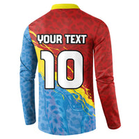 Custom DR Congo Leopards Football Button Sweatshirt Abstract Leopard Pattern With National Colors And Crest