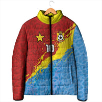 Custom DR Congo Leopards Football Padded Jacket Abstract Leopard Pattern With National Colors And Crest