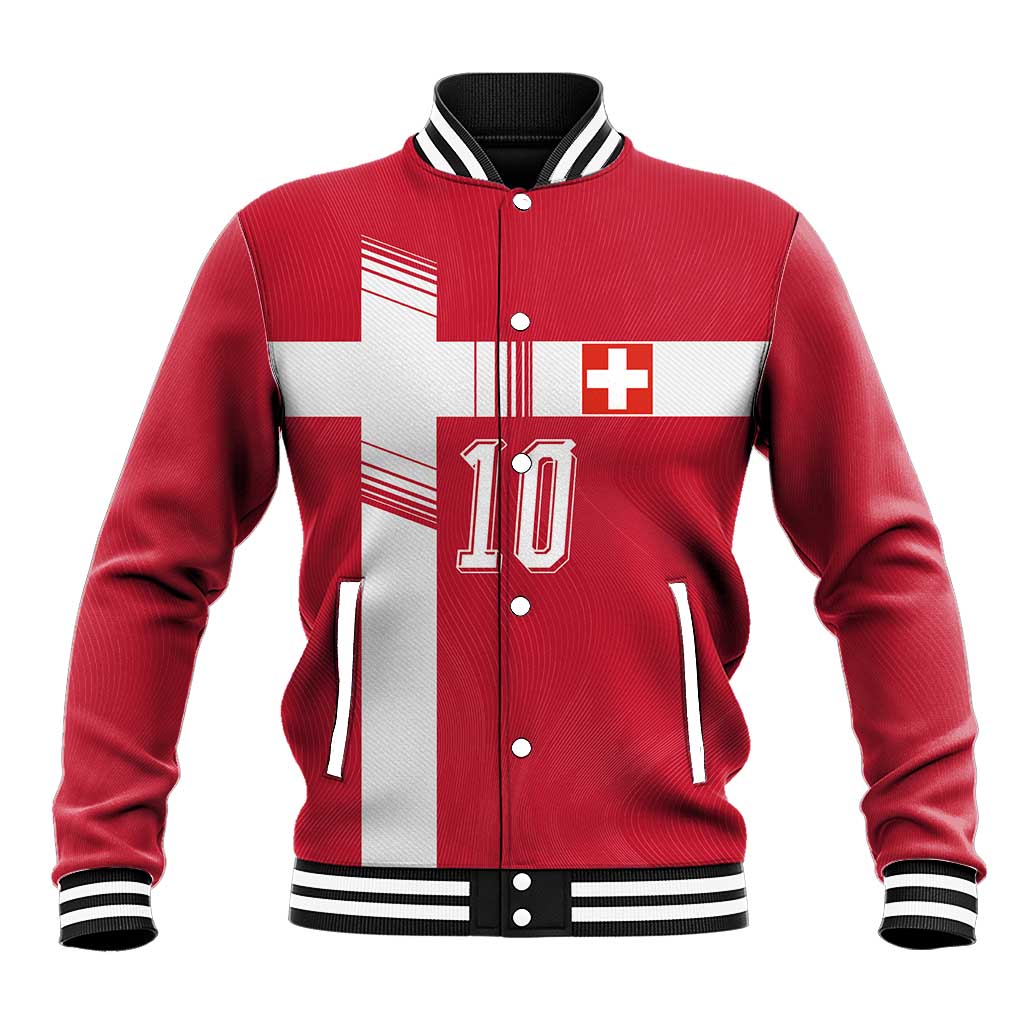 Custom Switzerland National Football Baseball Jacket Abstract Topographic Wave Pattern