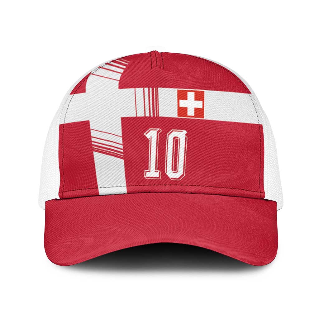 Custom Switzerland National Football Baseball Net Cap Abstract Topographic Wave Pattern