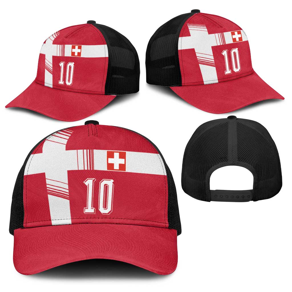Custom Switzerland National Football Baseball Net Cap Abstract Topographic Wave Pattern