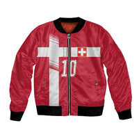 Custom Switzerland National Football Bomber Jacket Abstract Topographic Wave Pattern