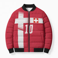 Custom Switzerland National Football Bomber Puffer Jacket Abstract Topographic Wave Pattern