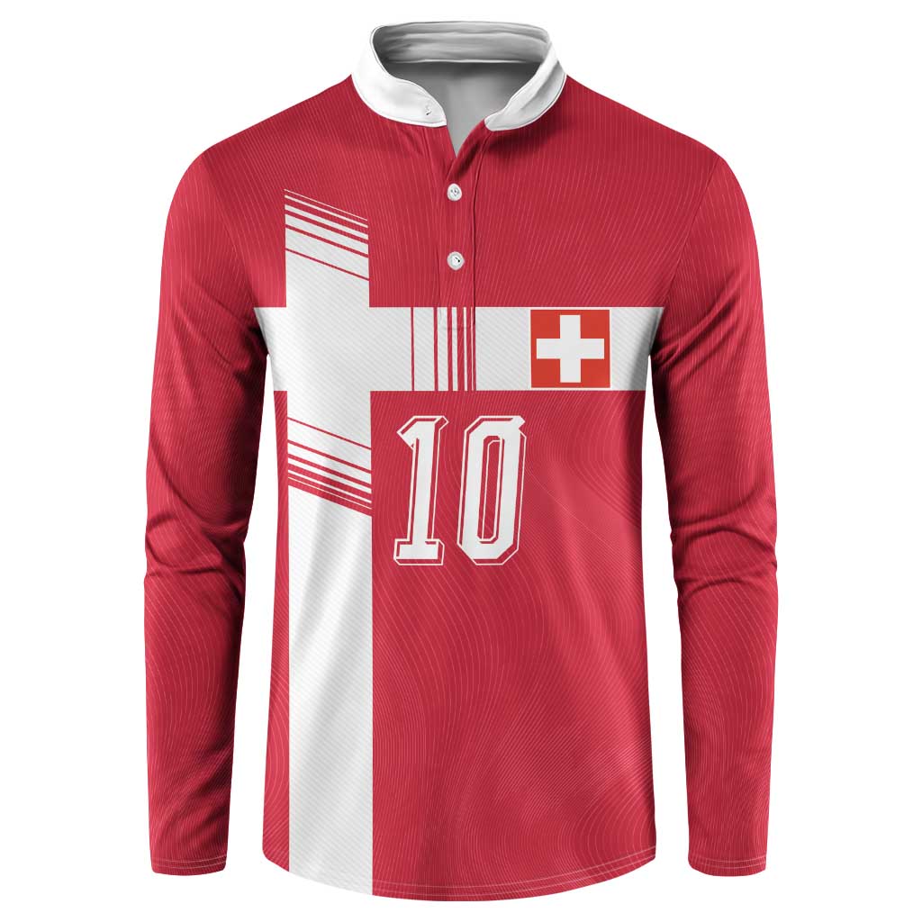 Custom Switzerland National Football Button Sweatshirt Abstract Topographic Wave Pattern