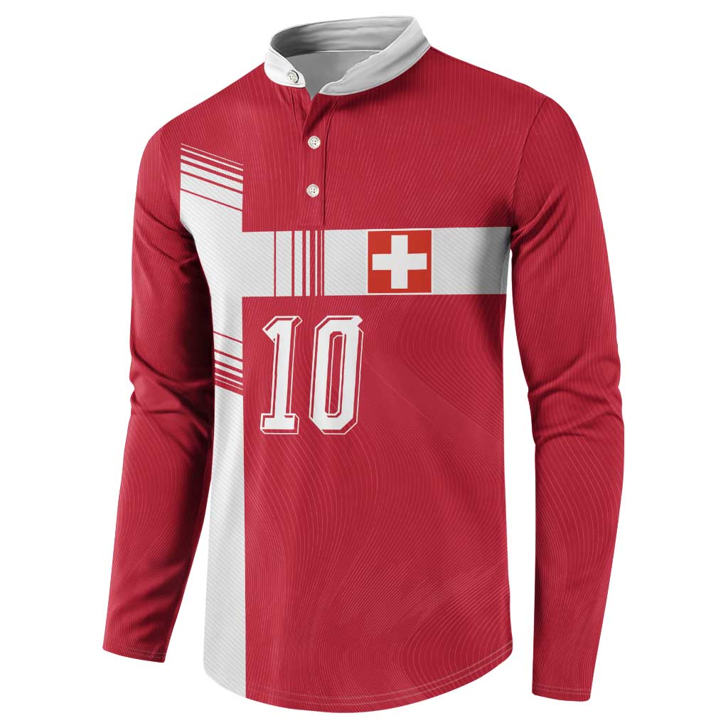 Custom Switzerland National Football Button Sweatshirt Abstract Topographic Wave Pattern