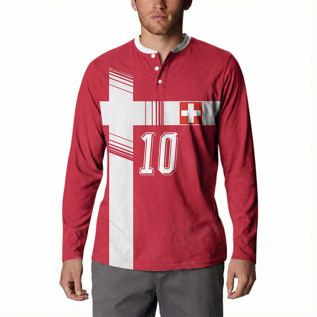 Custom Switzerland National Football Button Sweatshirt Abstract Topographic Wave Pattern