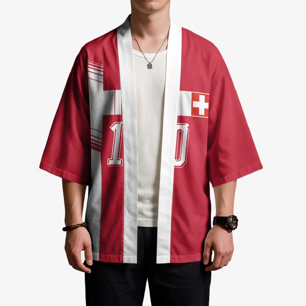 Custom Switzerland National Football Kimono Abstract Topographic Wave Pattern