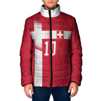 Custom Switzerland National Football Padded Jacket Abstract Topographic Wave Pattern